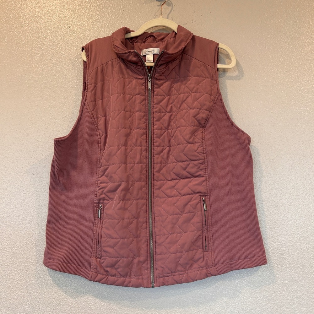 CJ Banks Womens 2X Quilted Vest Dusty Rose Full Zip Ribbed Side Panels